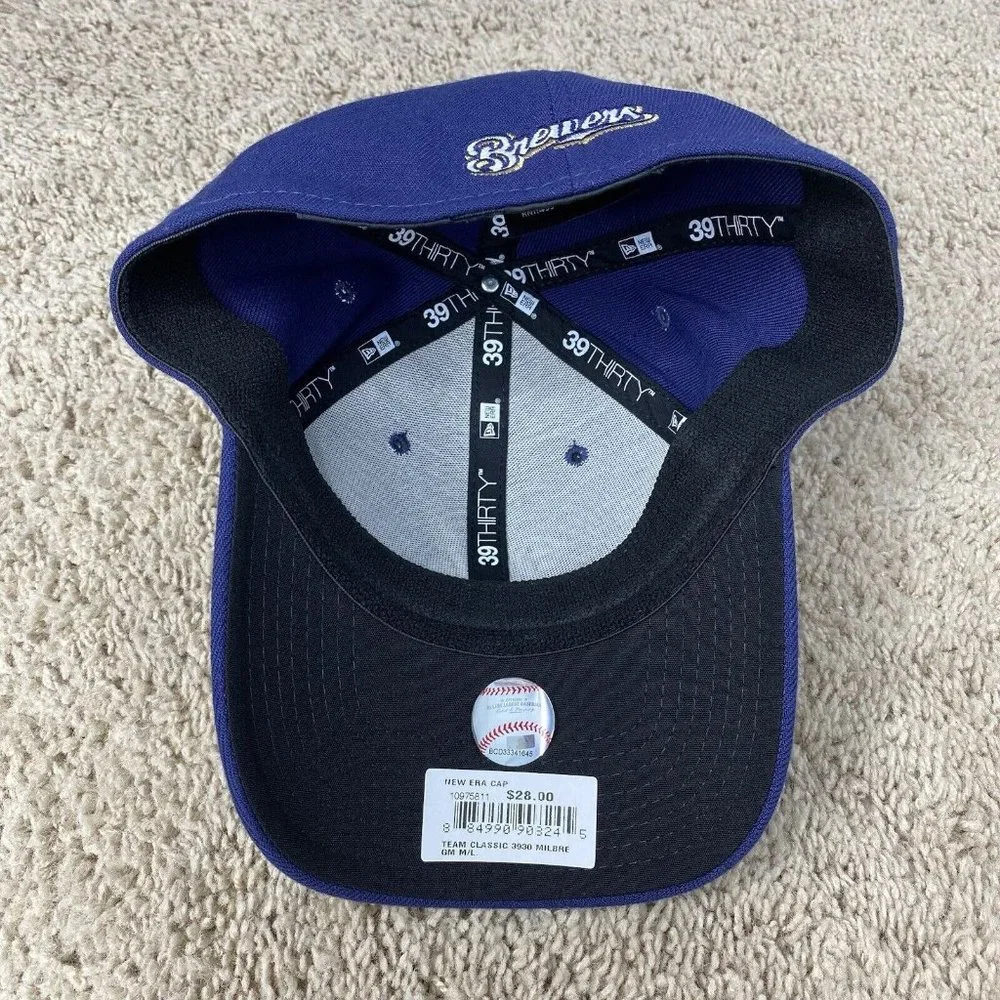 New Era Milwaukee Brewers MLB Hat Team Classic 39THIRTY Medium/Large‎ Blue Cap